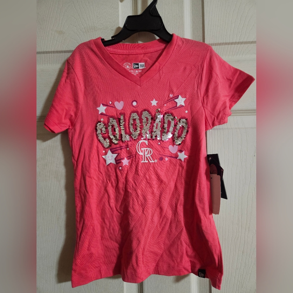 COLORADO ROCKIES NEW ERA GIRLS TEE: PINK: NEW WITH TAGS: SIZE 6/6X